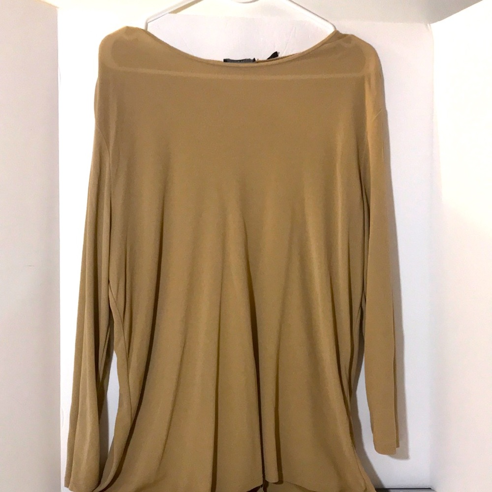 Anne Klein silk top size 1x long sleeves tan